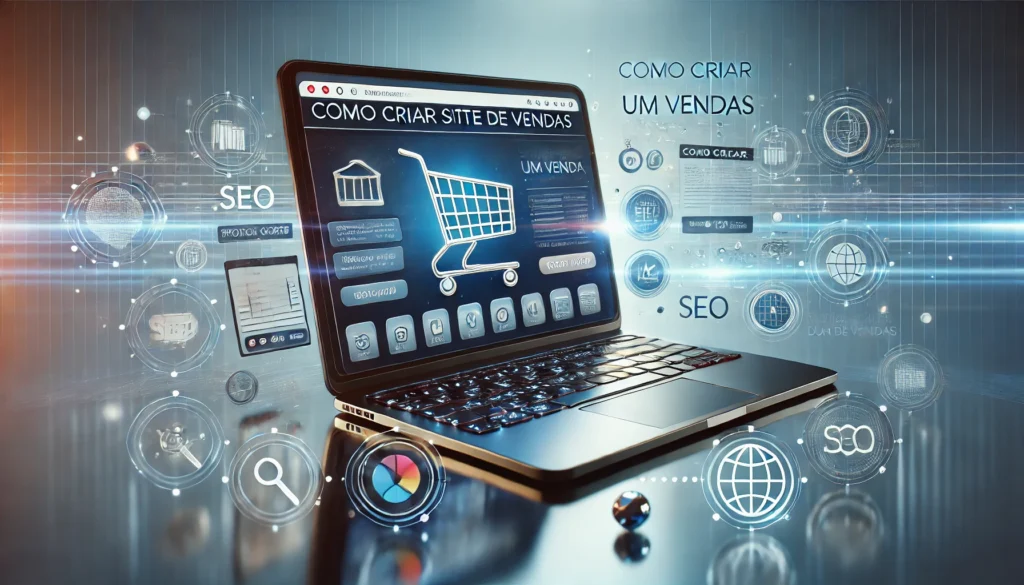 criar site de vendas escrito no computador com um site aberto