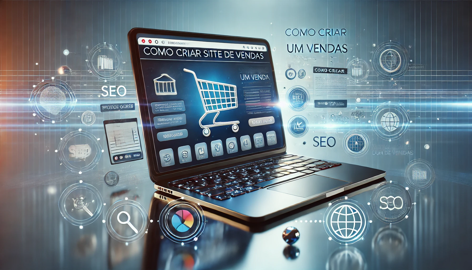 criar site de vendas escrito no computador com um site aberto
